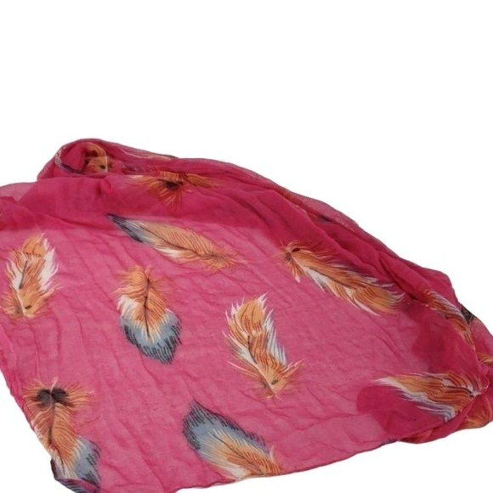 Pink BoHo Feather 20" x 65" Wrap Hair Tie Scarf‎